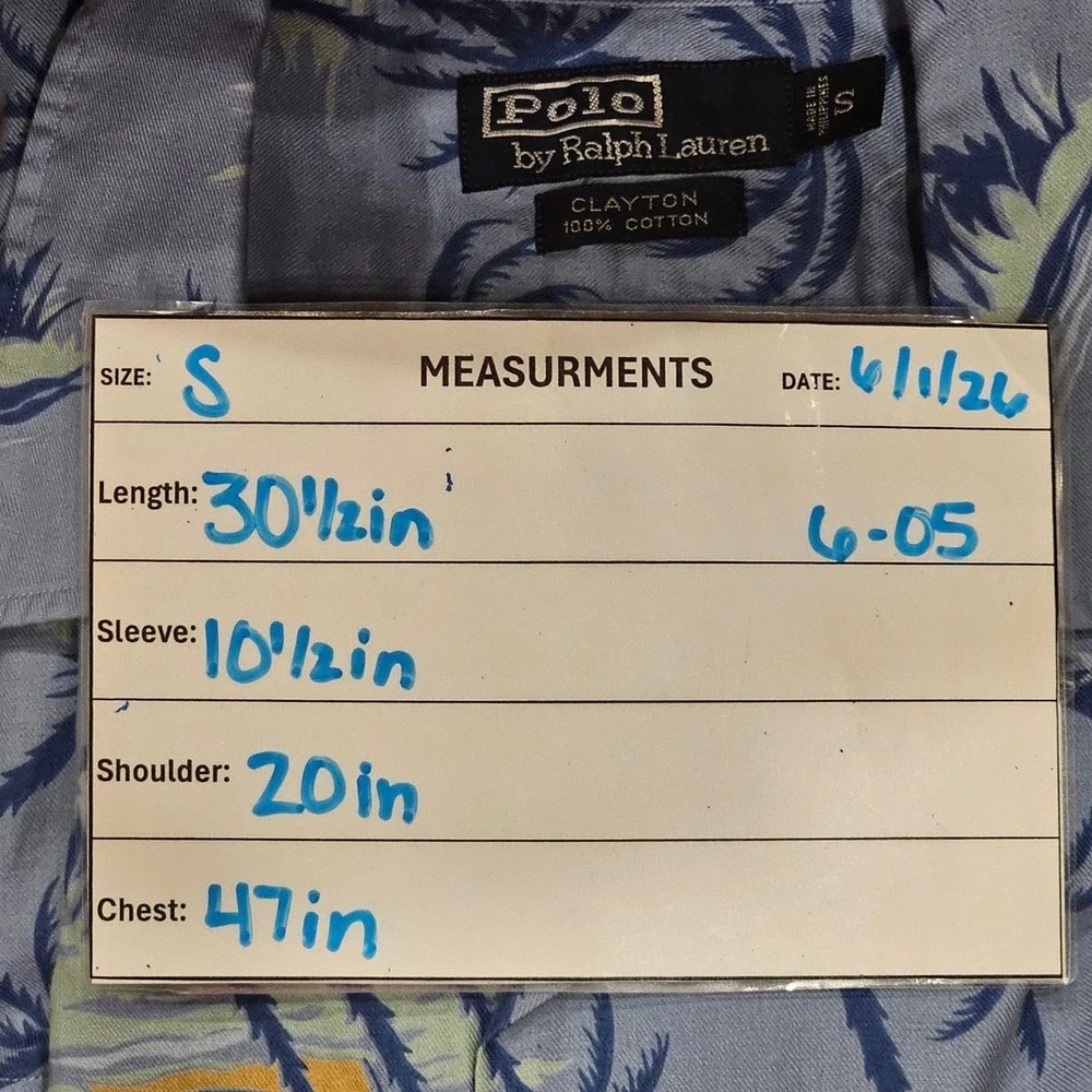 Polo Ralph Lauren Clayton Mens Small Blue Tropical Palm Sailboat Camp Shirt
